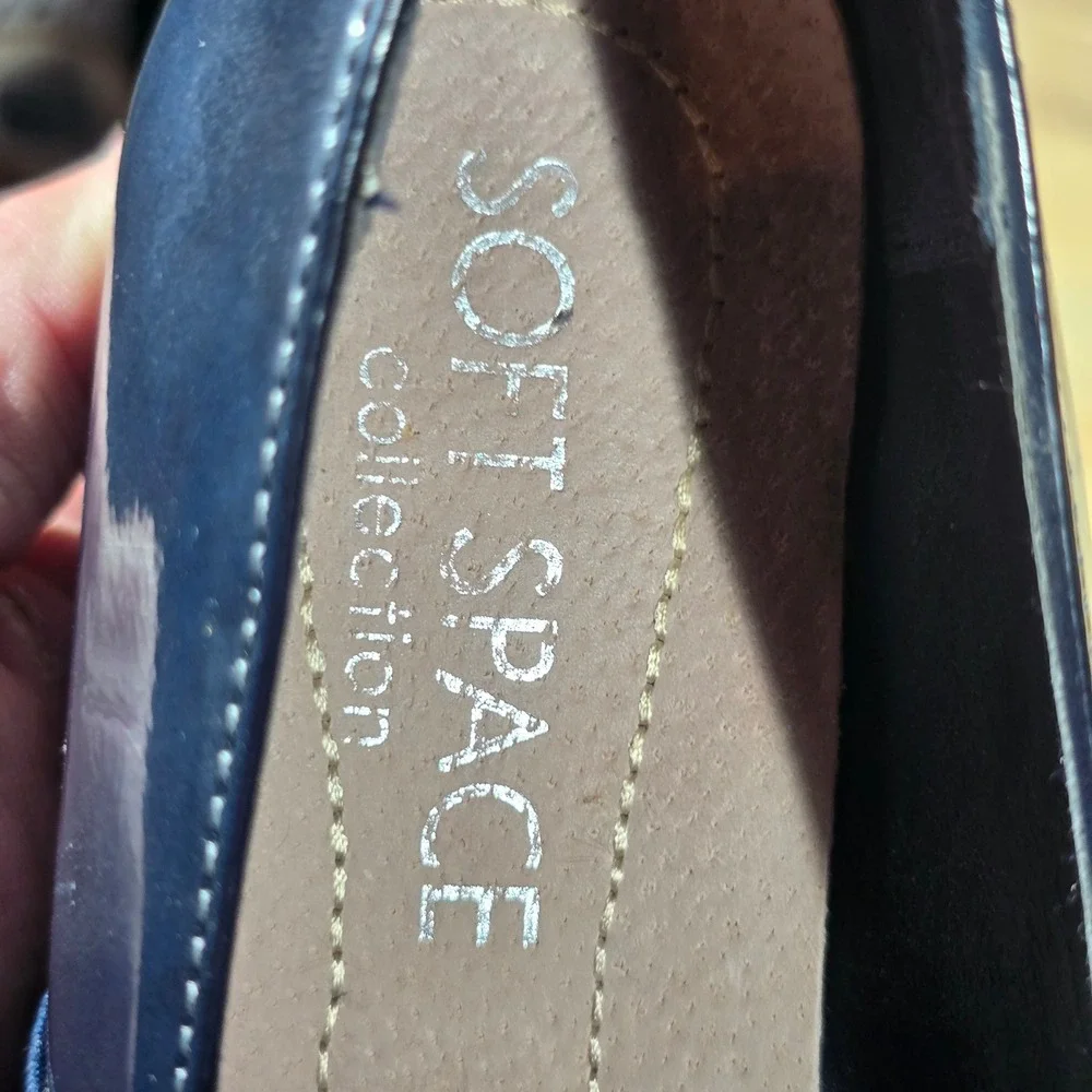 Soft Space Collection Women's Wedge Loafers Blue Suede Patent Size 35 EU Comfort